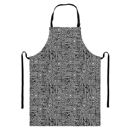 Black And White Geometric African Print Bib Apron With Pocket