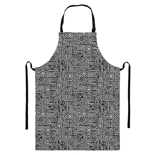 Black And White Geometric African Print Bib Apron With Pocket