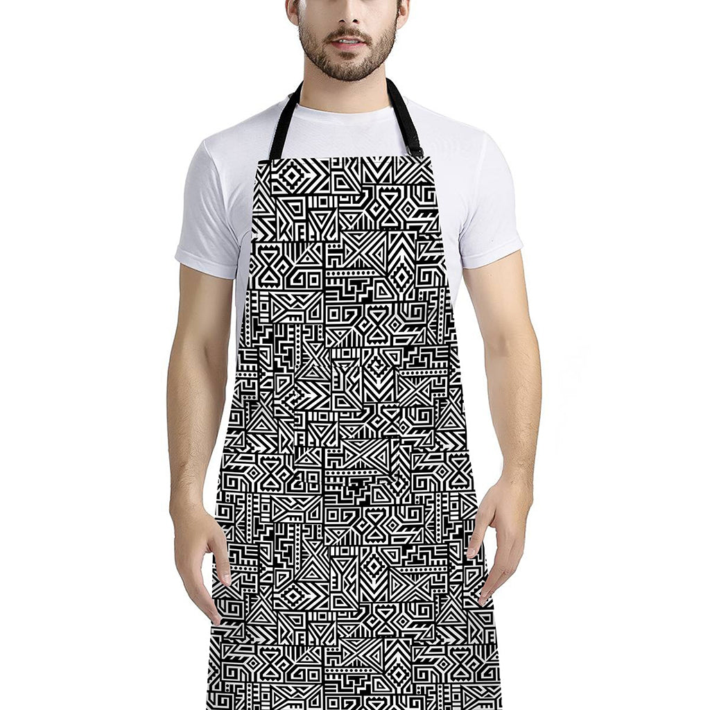 Black And White Geometric African Print Bib Apron With Pocket