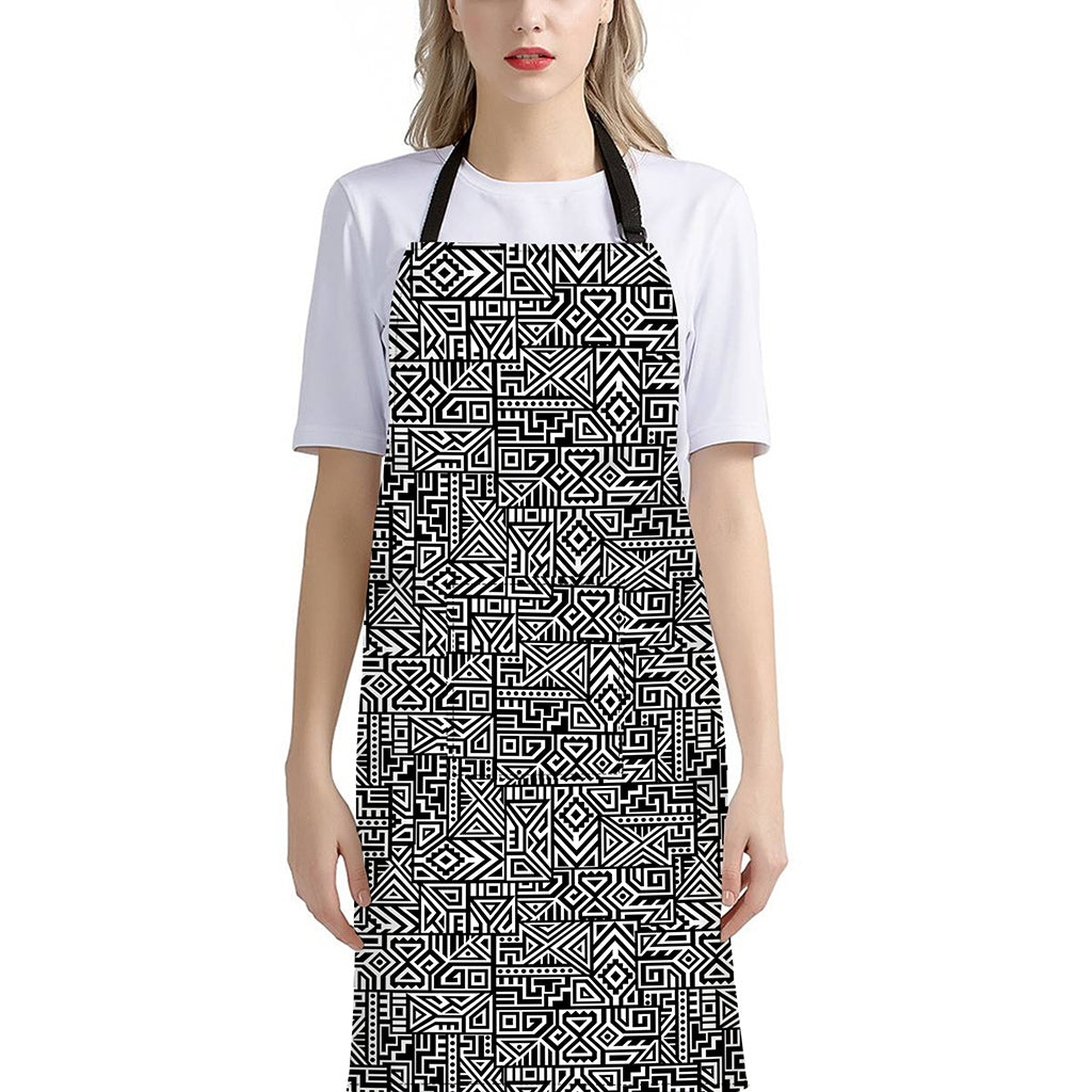 Black And White Geometric African Print Bib Apron With Pocket