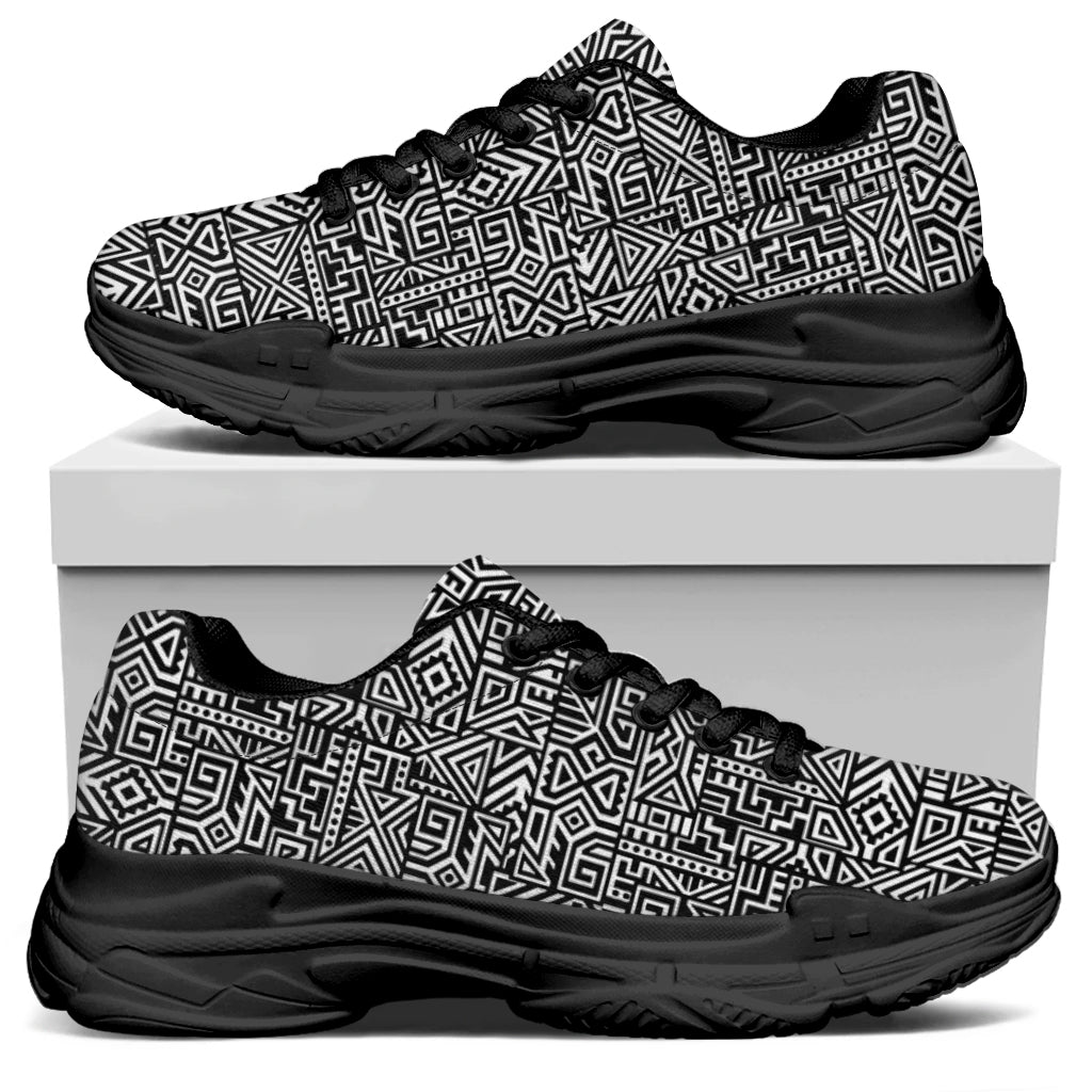 Black And White Geometric African Print Black Chunky Shoes