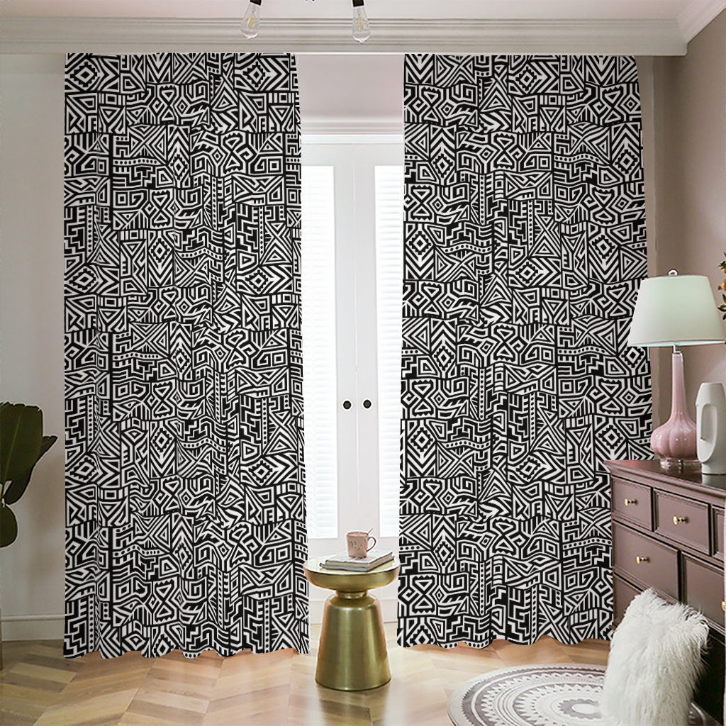 Black And White Geometric African Print Blackout Pencil Pleat Curtains