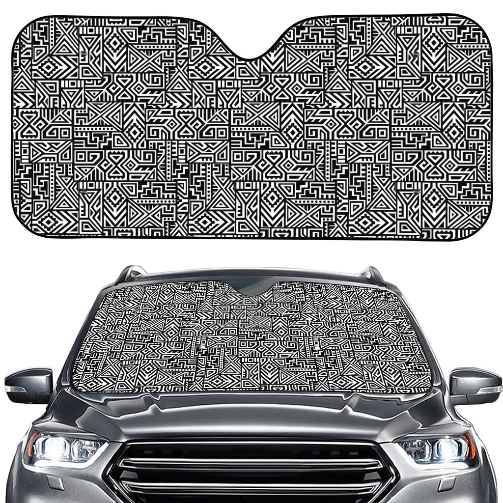 Black And White Geometric African Print Car Windshield Sun Shade