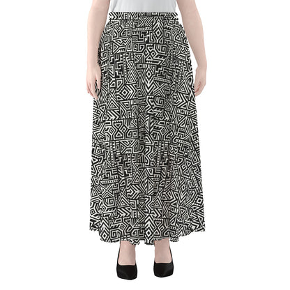Black And White Geometric African Print Chiffon Maxi Skirt