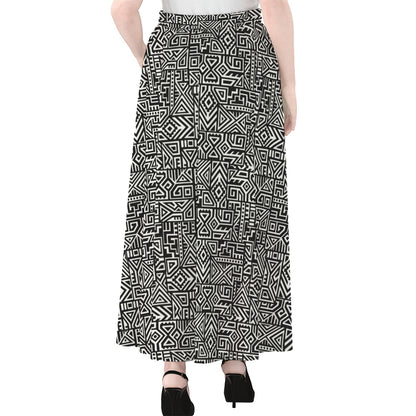 Black And White Geometric African Print Chiffon Maxi Skirt