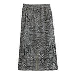 Black And White Geometric African Print Cotton Front Slit Maxi Skirt