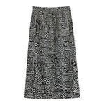 Black And White Geometric African Print Cotton Front Slit Maxi Skirt