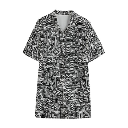 Black And White Geometric African Print Cotton Hawaiian Shirt