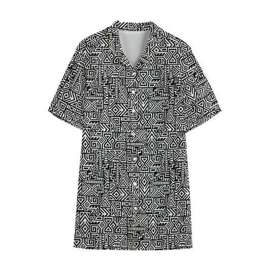 Black And White Geometric African Print Cotton Hawaiian Shirt