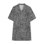 Black And White Geometric African Print Cotton Hawaiian Shirt