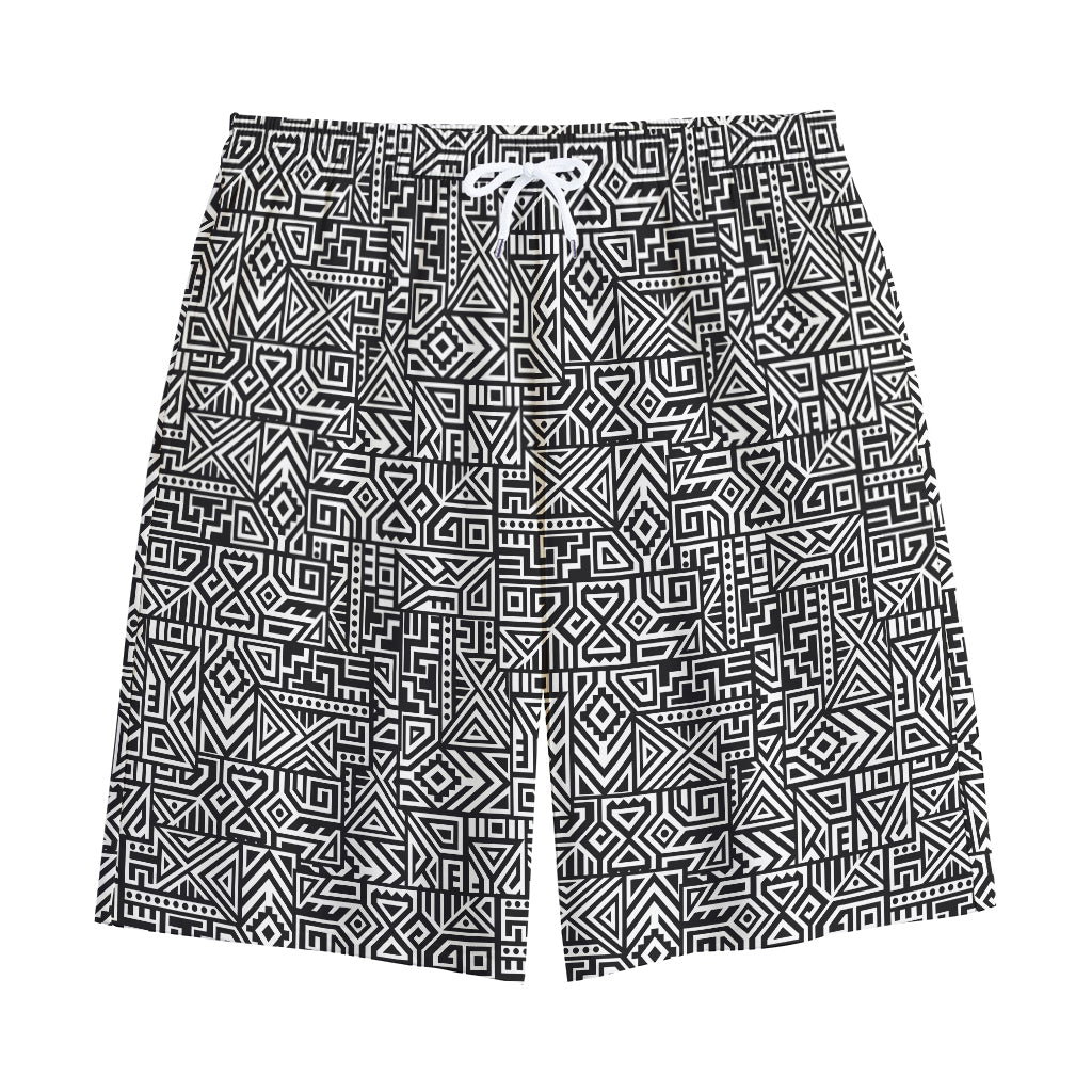 Black And White Geometric African Print Cotton Shorts