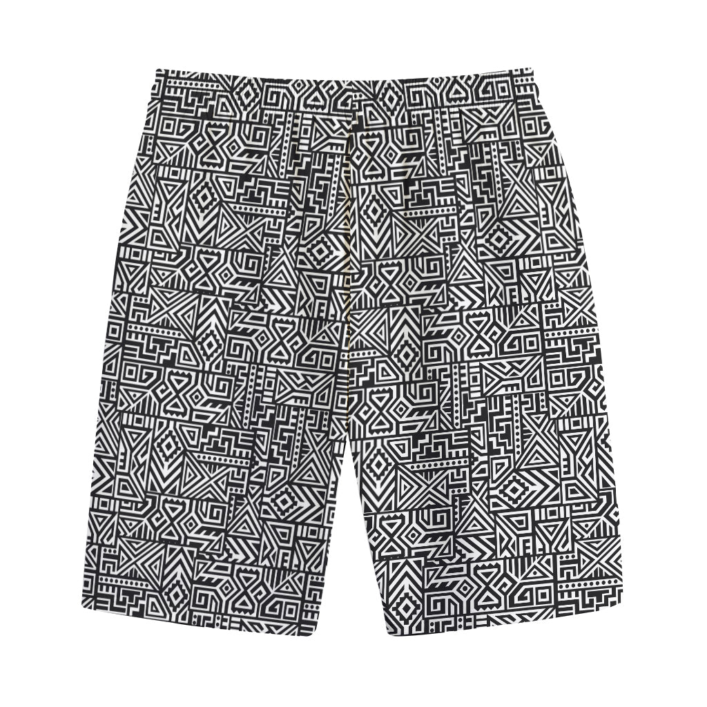 Black And White Geometric African Print Cotton Shorts