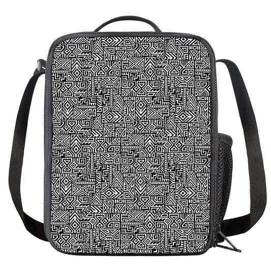 Black And White Geometric African Print Crossbody Lunch Bag