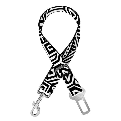 Black And White Geometric African Print Dog Seat Belt