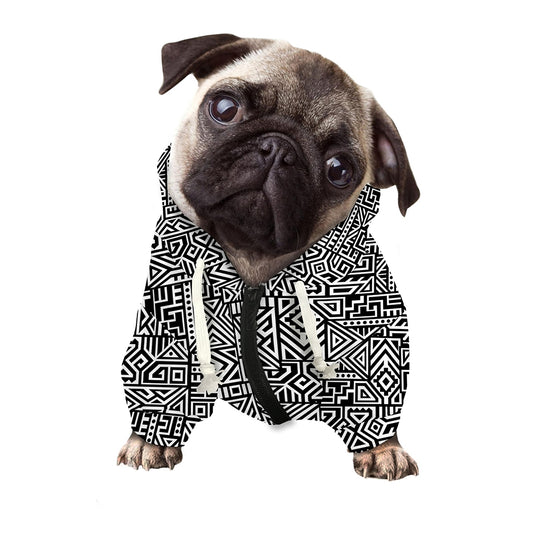 Black And White Geometric African Print Dog Zip Up Hoodie