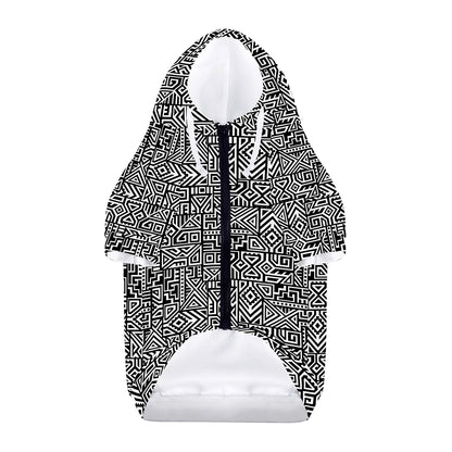 Black And White Geometric African Print Dog Zip Up Hoodie