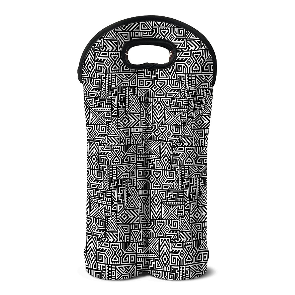 Black And White Geometric African Print Double Neoprene Wine Tote