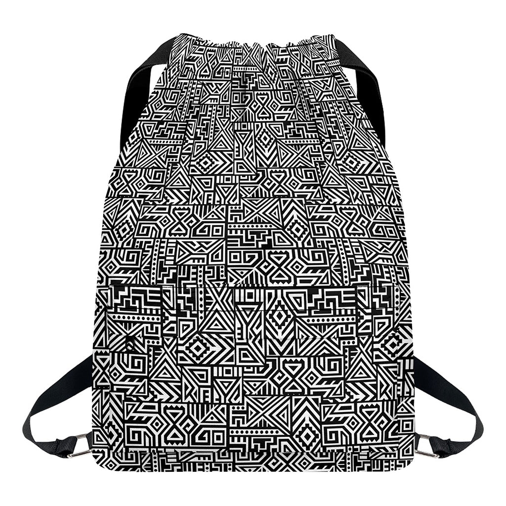 Black And White Geometric African Print Drawstring Backpack