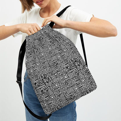 Black And White Geometric African Print Drawstring Backpack
