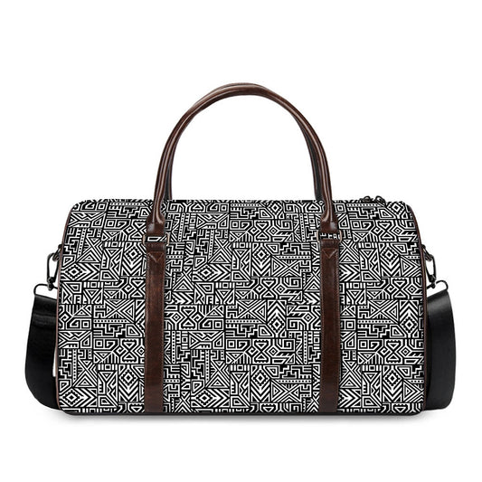 Black And White Geometric African Print Duffle Bag