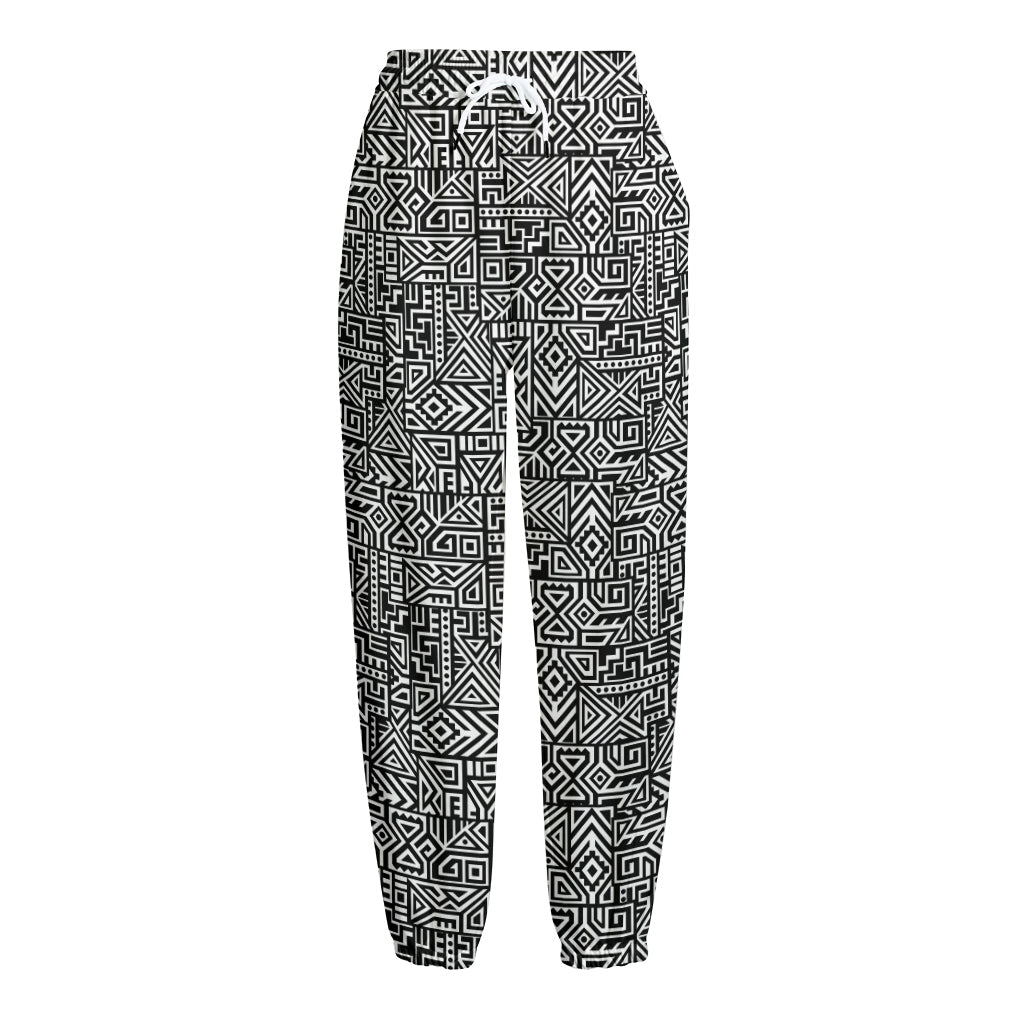 Black And White Geometric African Print Fleece Lined Knit Pants