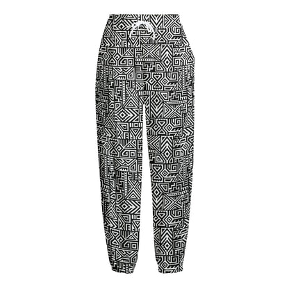 Black And White Geometric African Print Fleece Lined Knit Pants