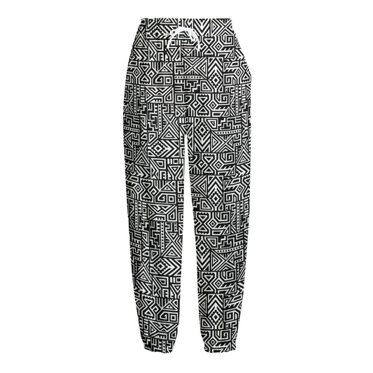 Black And White Geometric African Print Fleece Lined Knit Pants