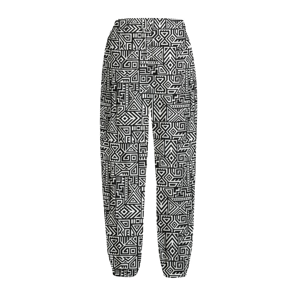 Black And White Geometric African Print Fleece Lined Knit Pants