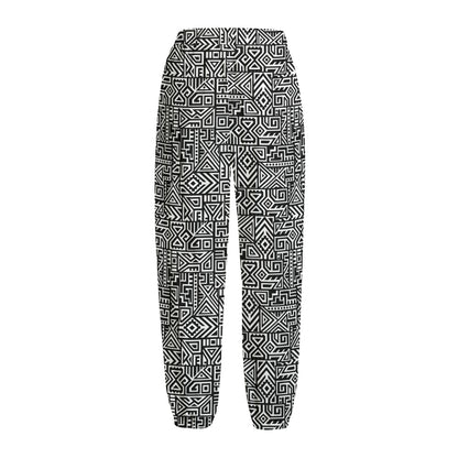 Black And White Geometric African Print Fleece Lined Knit Pants