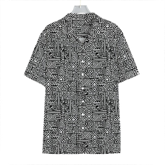 Black And White Geometric African Print Hawaiian Shirt