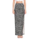 Black And White Geometric African Print High Slit Maxi Skirt