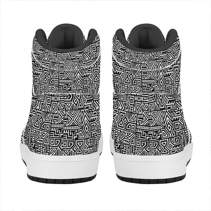 Black And White Geometric African Print High Top Leather Sneakers