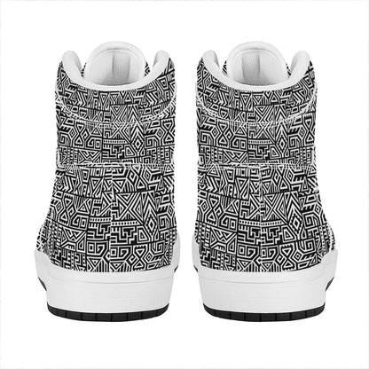 Black And White Geometric African Print High Top Leather Sneakers