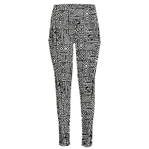 Black And White Geometric African Print High-Waisted Pocket Leggings