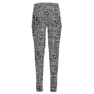 Black And White Geometric African Print High-Waisted Pocket Leggings