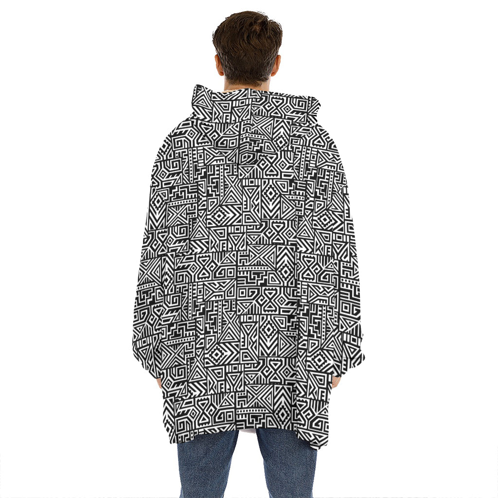 Black And White Geometric African Print Hoodie Blanket