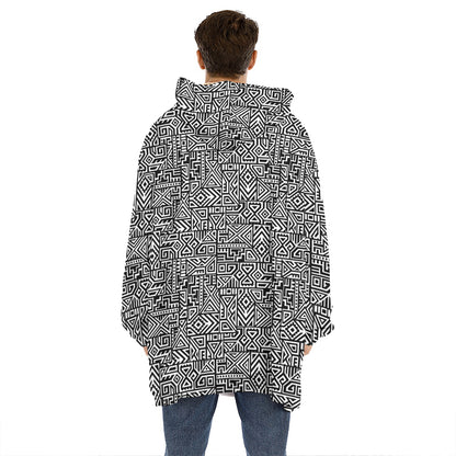Black And White Geometric African Print Hoodie Blanket