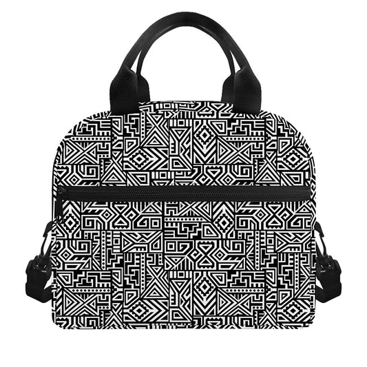 Black And White Geometric African Print Insulated Lunch Bag