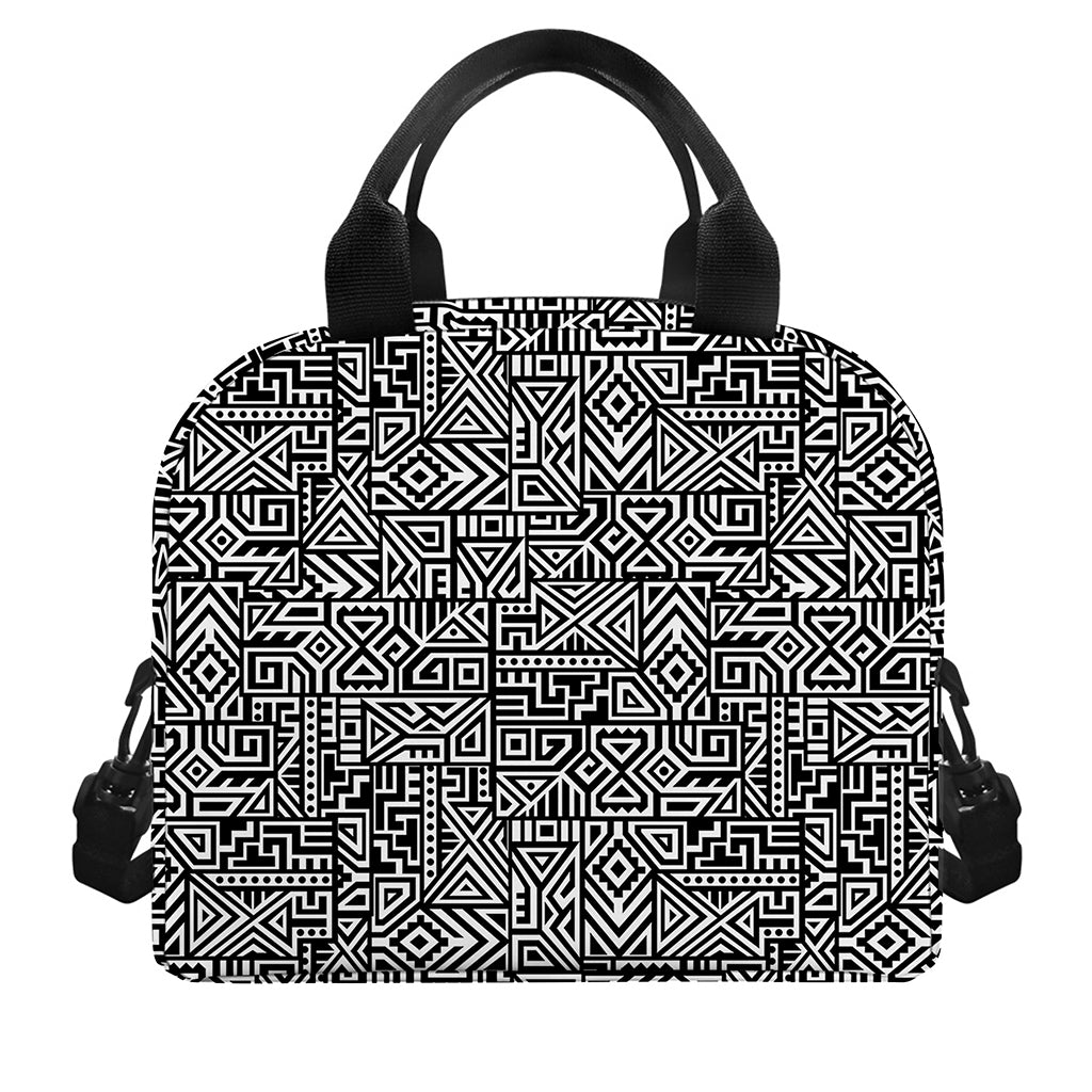 Black And White Geometric African Print Insulated Lunch Bag