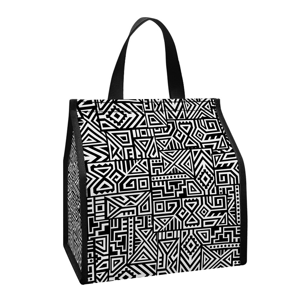 Black And White Geometric African Print Insulated Lunch Tote