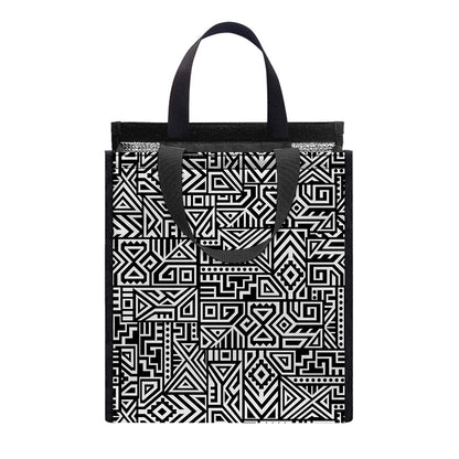 Black And White Geometric African Print Insulated Lunch Tote