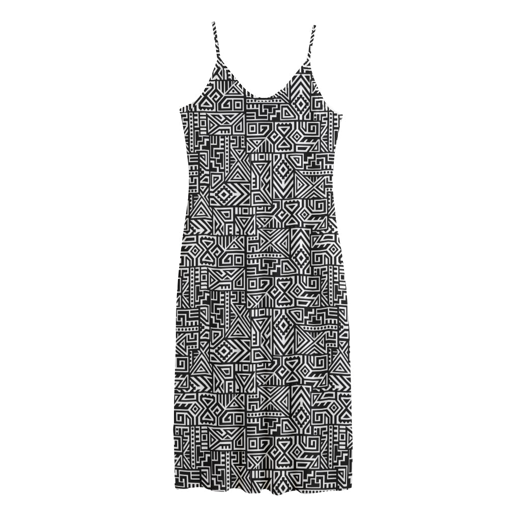 Black And White Geometric African Print Jersey Midi Cami Dress