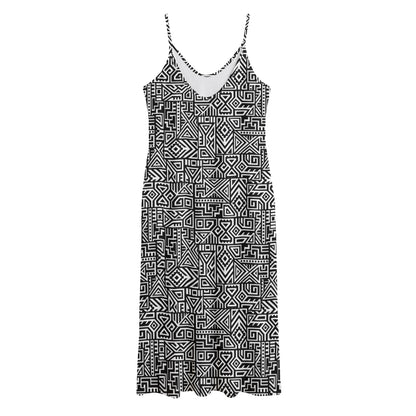 Black And White Geometric African Print Jersey Midi Cami Dress