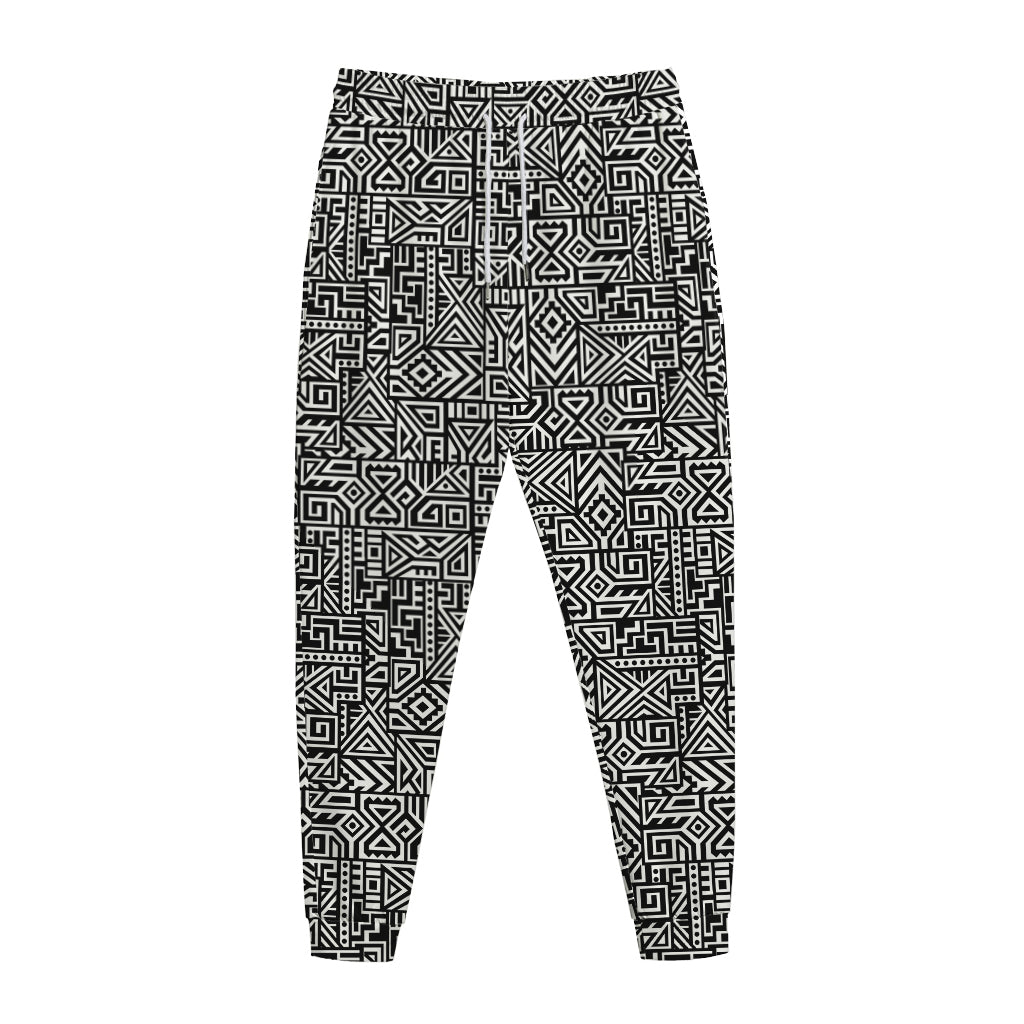 Black And White Geometric African Print Jogger Pants
