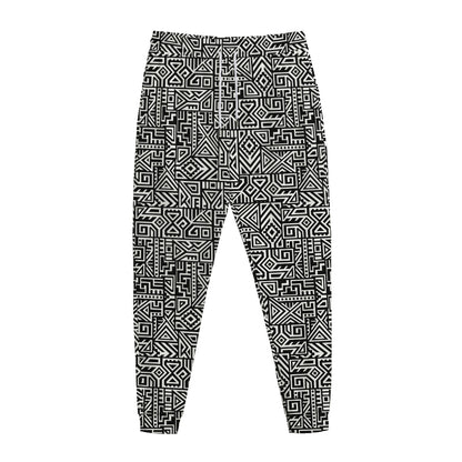 Black And White Geometric African Print Jogger Pants