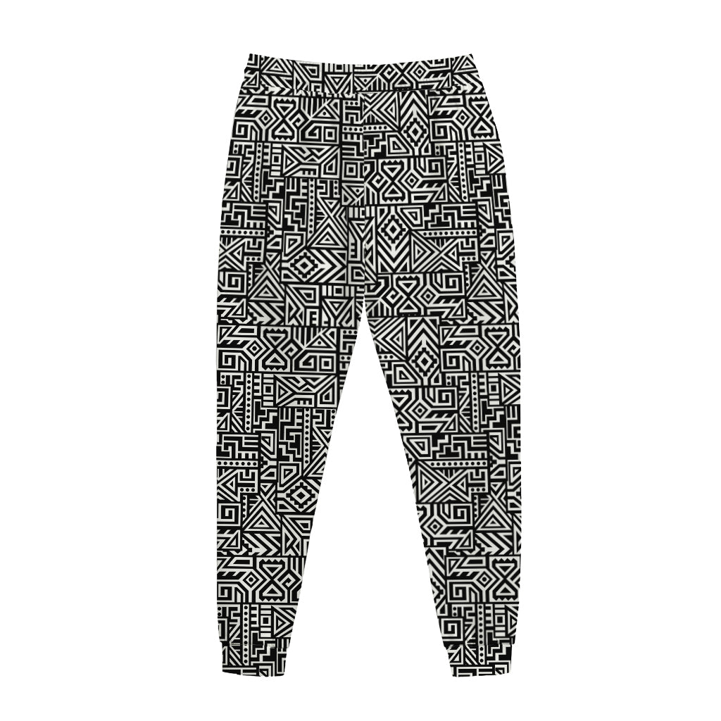 Black And White Geometric African Print Jogger Pants