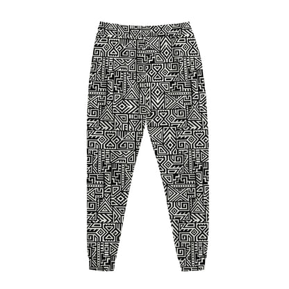Black And White Geometric African Print Jogger Pants
