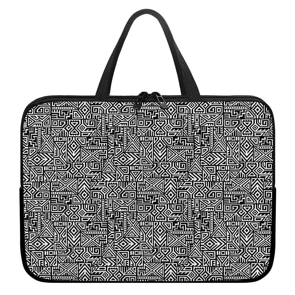 Black And White Geometric African Print Laptop Sleeve With Handle