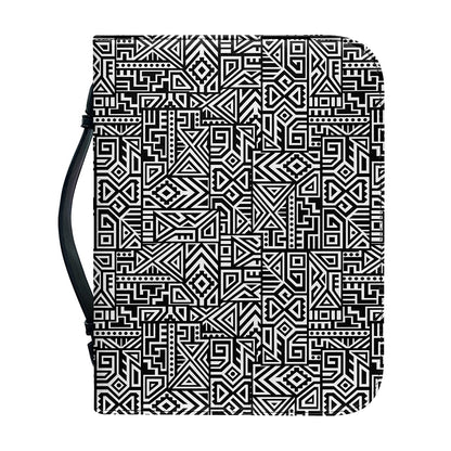 Black And White Geometric African Print Leather Bible Cover