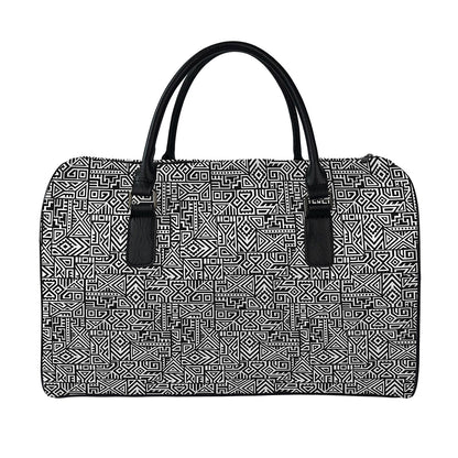 Black And White Geometric African Print Leather Duffle Bag